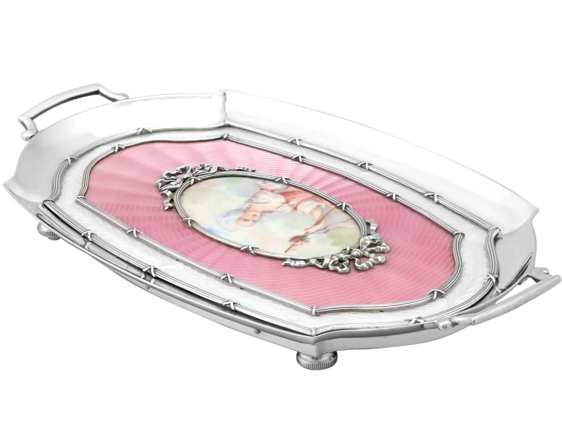 Early 20th Century Antique 1920s Austrian Silver and Enamel Boudoir Tray For Sale