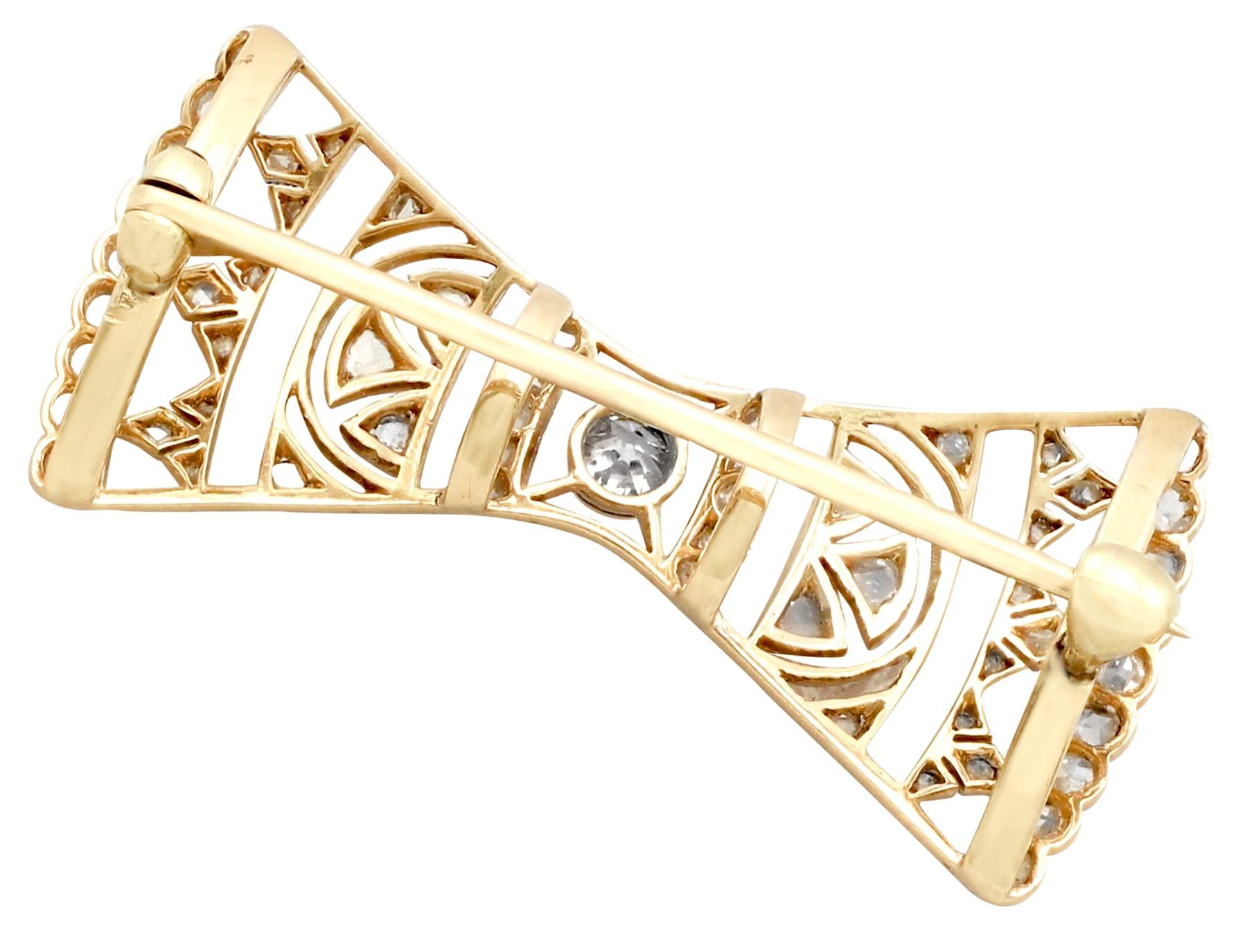 Women's Antique 1920s Austro-Hungarian Diamond and Yellow Gold Bow Brooch For Sale
