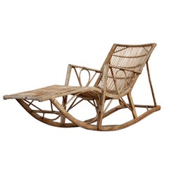 Antique 1920s bamboo lounger, steamer chair