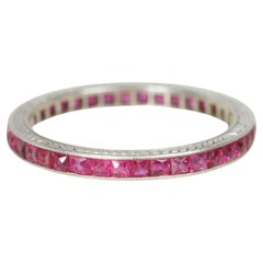 Antique 1920s Burmese Ruby Platinum Engraved Eternity Ring