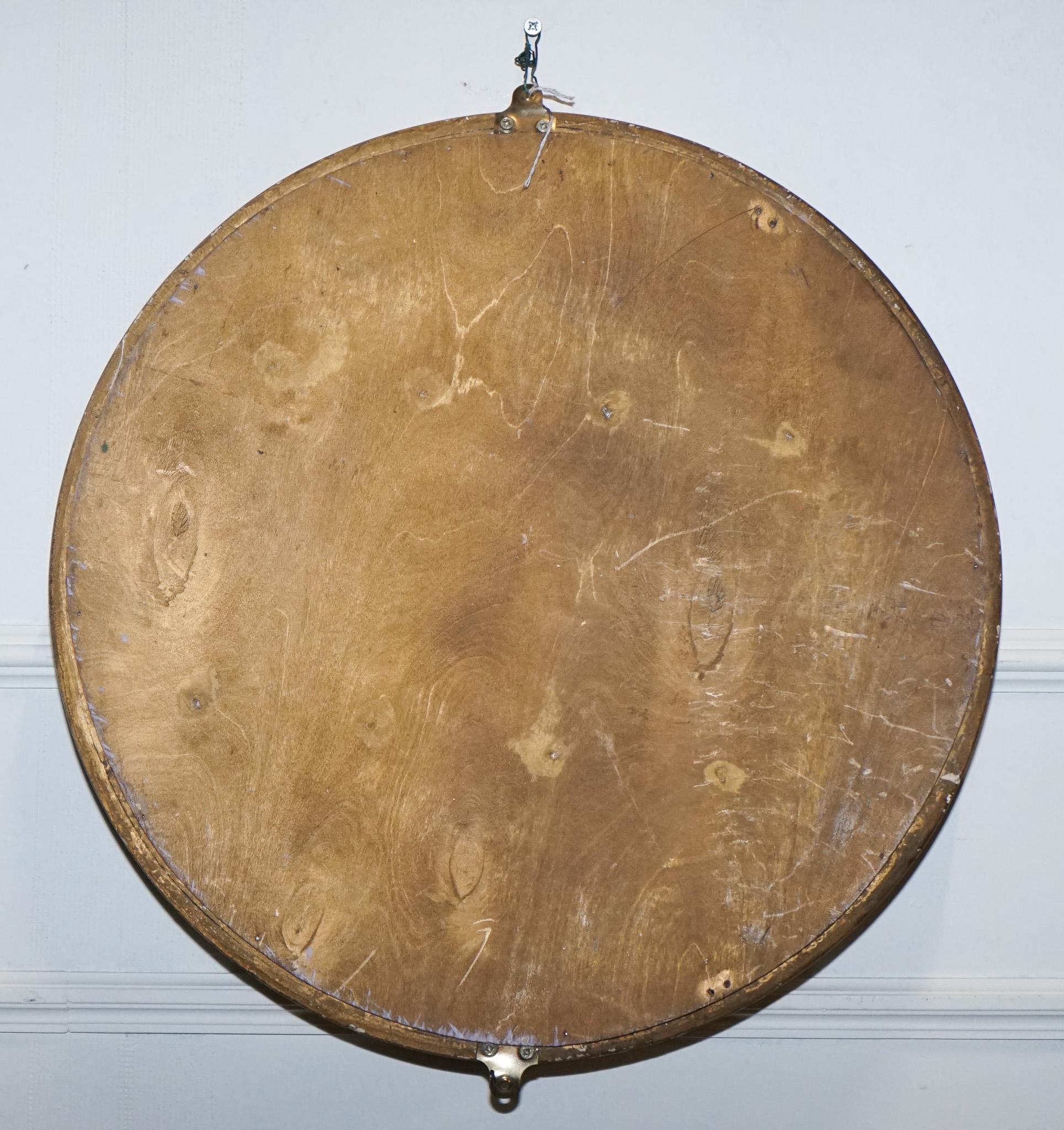ANTIQUE 1920'S BUTLERS CONVEX BLACK & GOLD GILT WOOD WALL MiRROR For Sale 1