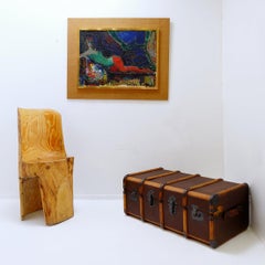 Antique 1920's Canvas & Wood Suitcase Steamer Trunk Vintage Luggage