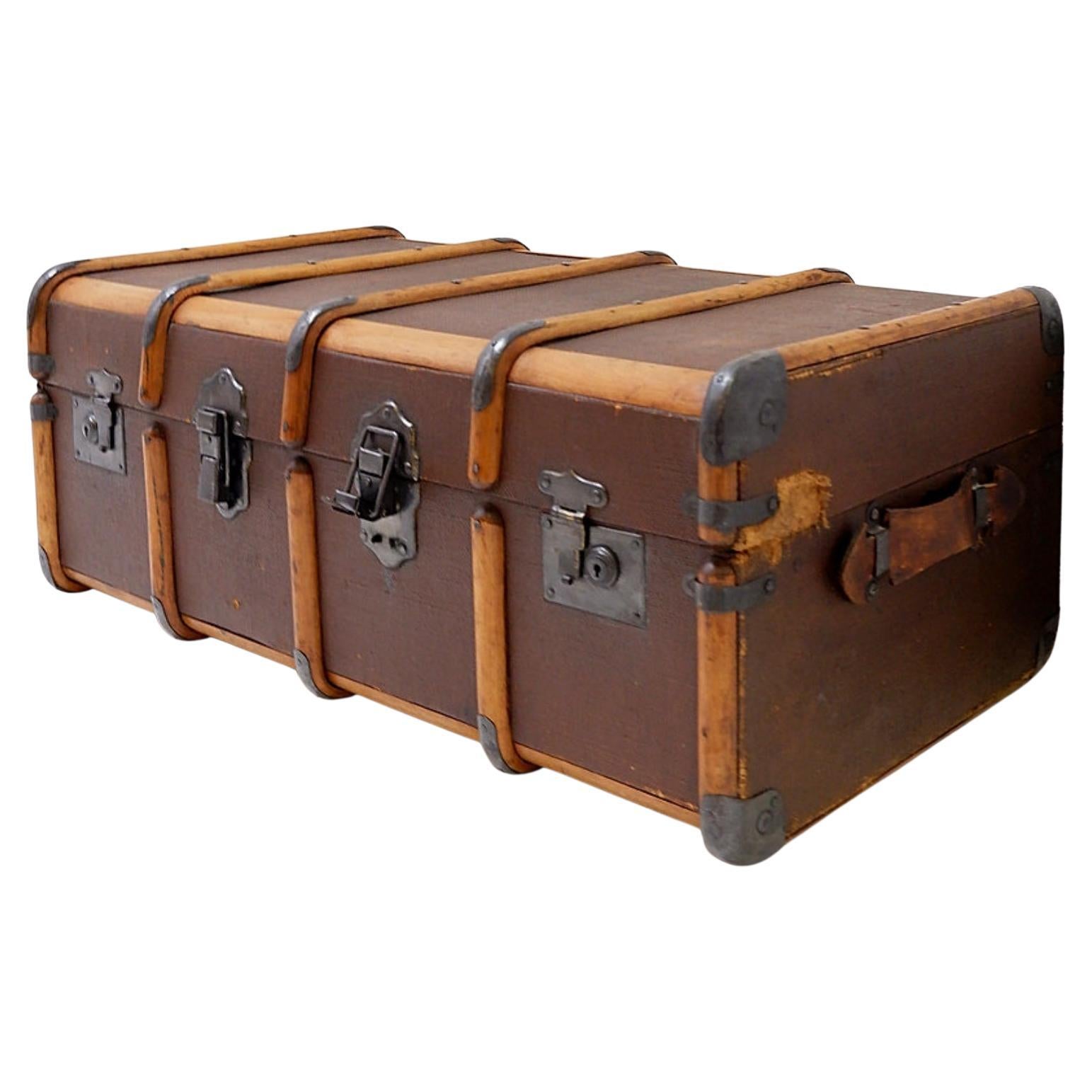 Antique 1920
s Canvas 
Wood Suitcase Steamer Trunk Vintage Luggage