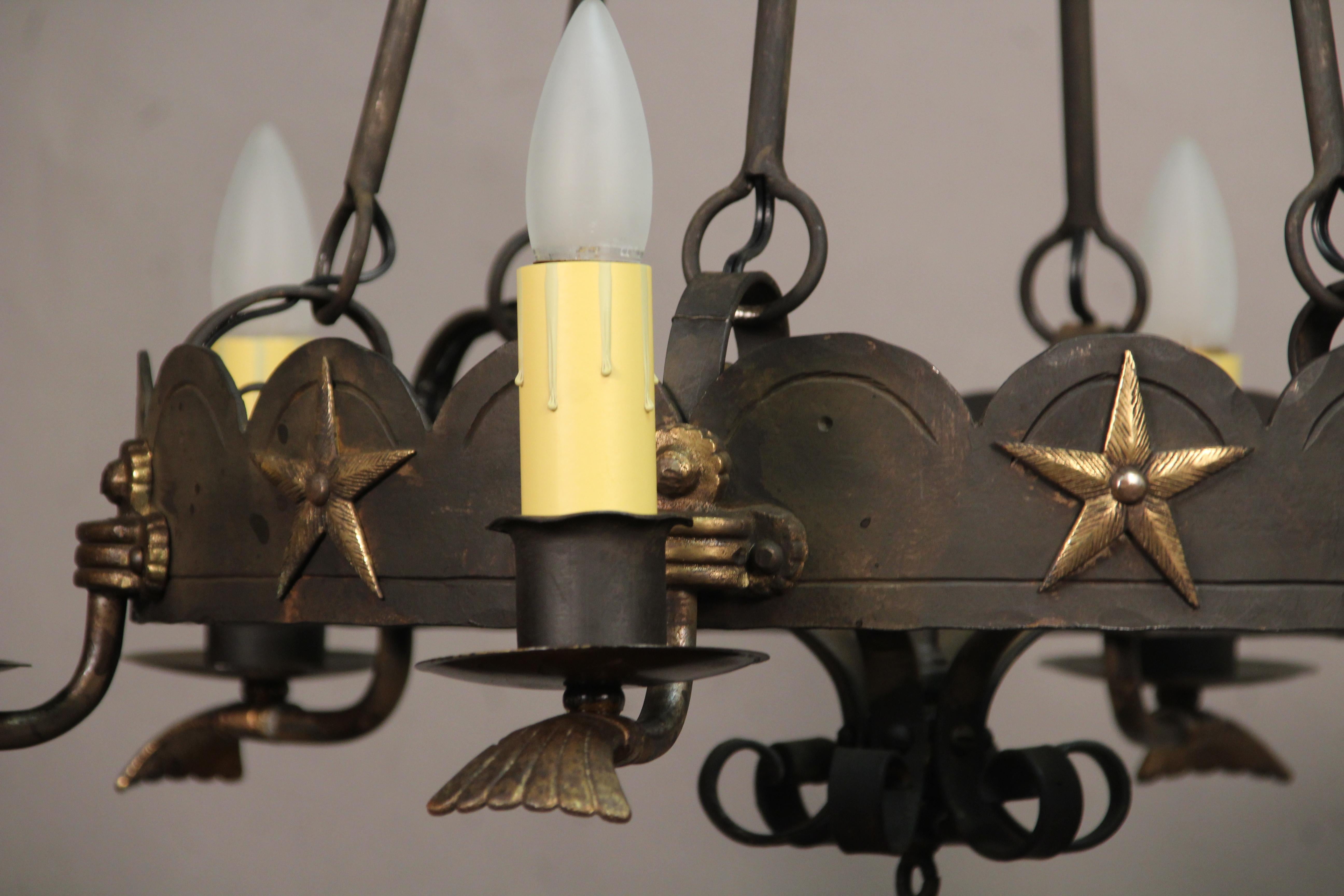 North American Antique 1920s Chandelier with Star Pattern