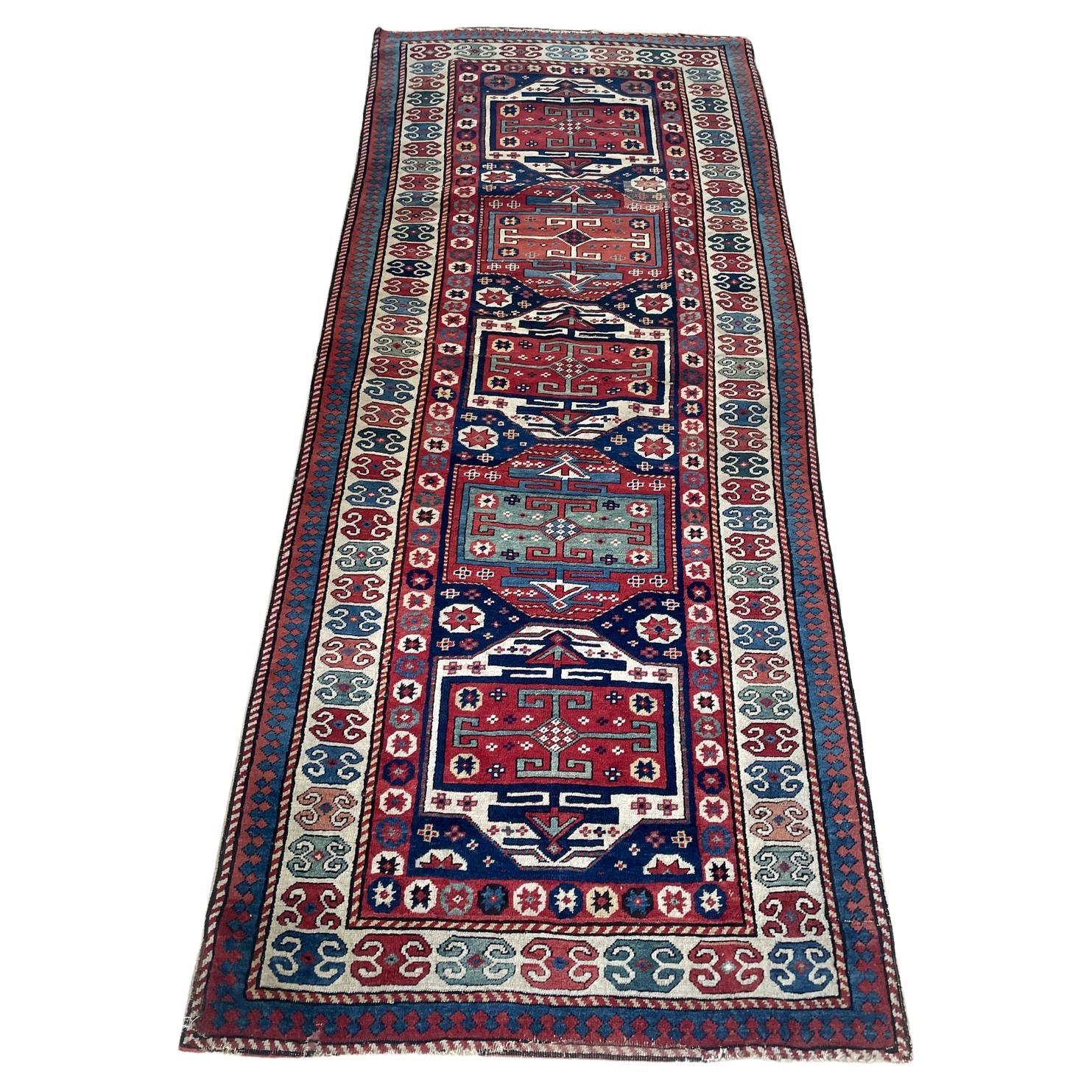 Antique 1880s Caucasian Kazak Runner – Hand-Knotted, 3.2' x 8' - 1B989