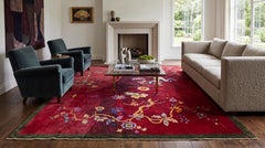 Antique 1920s Chinese Art Deco Wool Rug in Rich Ruby, Plum & Magenta 9x11