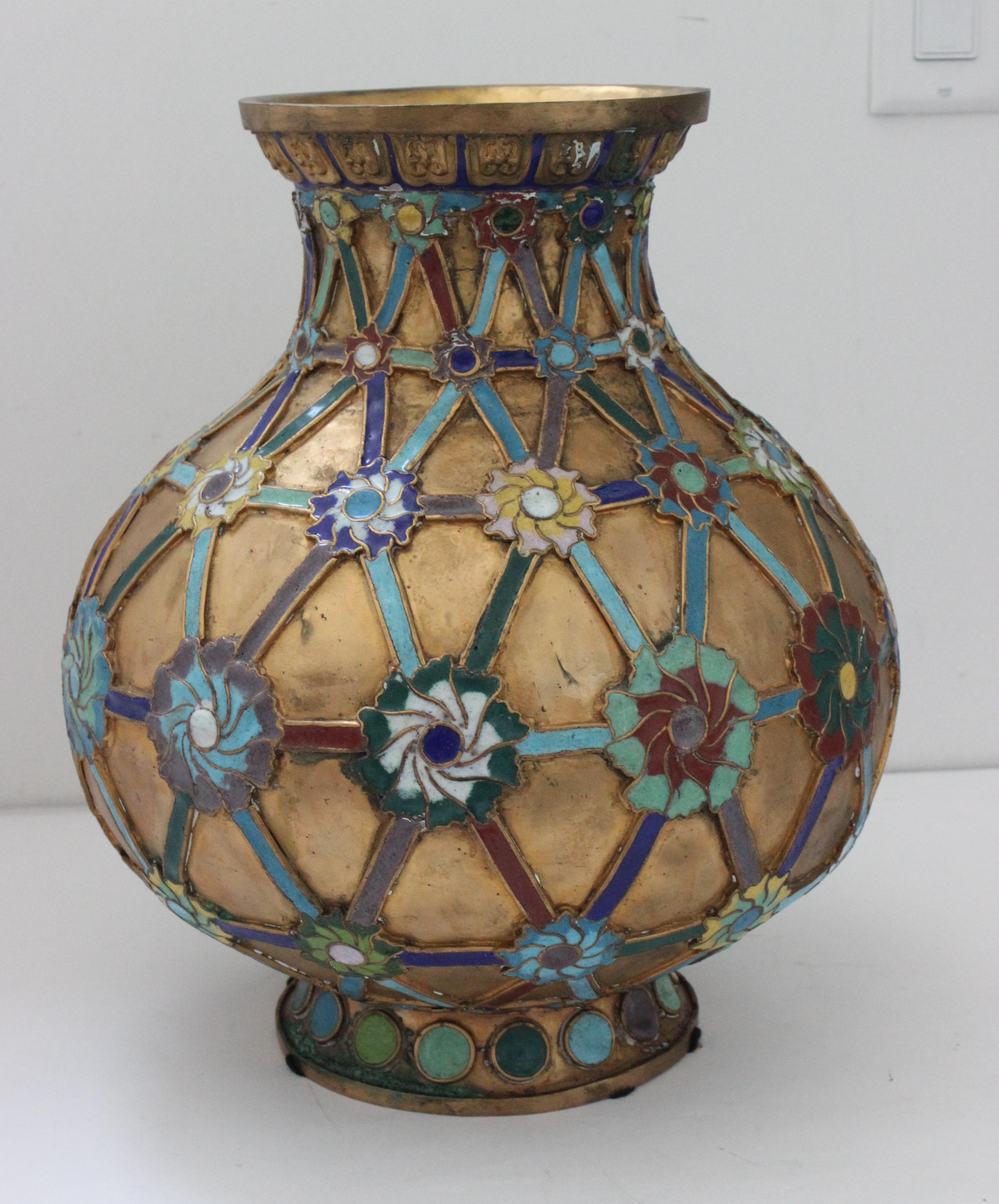Chinese Export Antique 1920s Chinese Cloisonné Vase