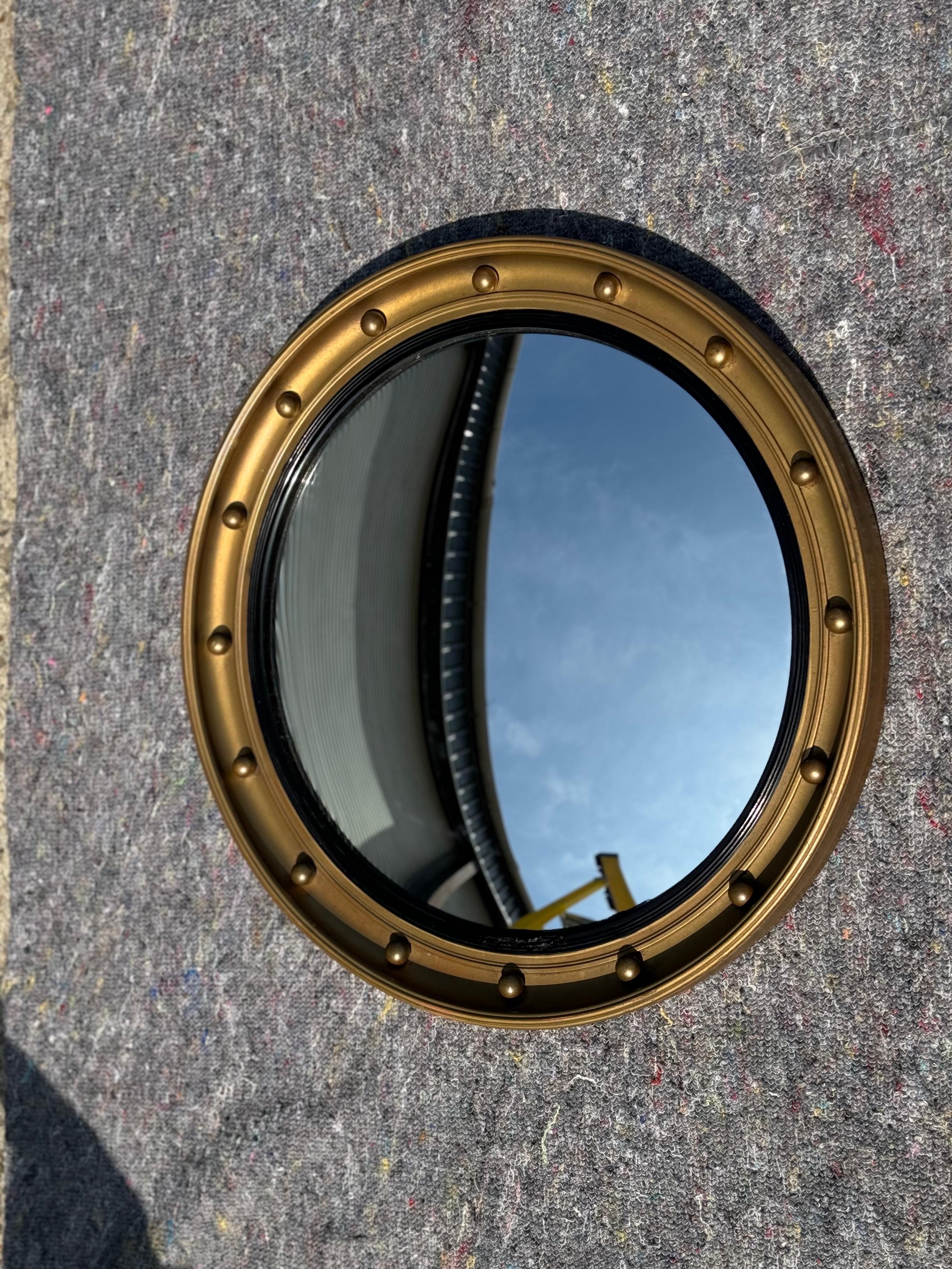 British ANTIQUE 1920's CONVEX GOLD GILTWOOD BEVELLED MIRROR For Sale