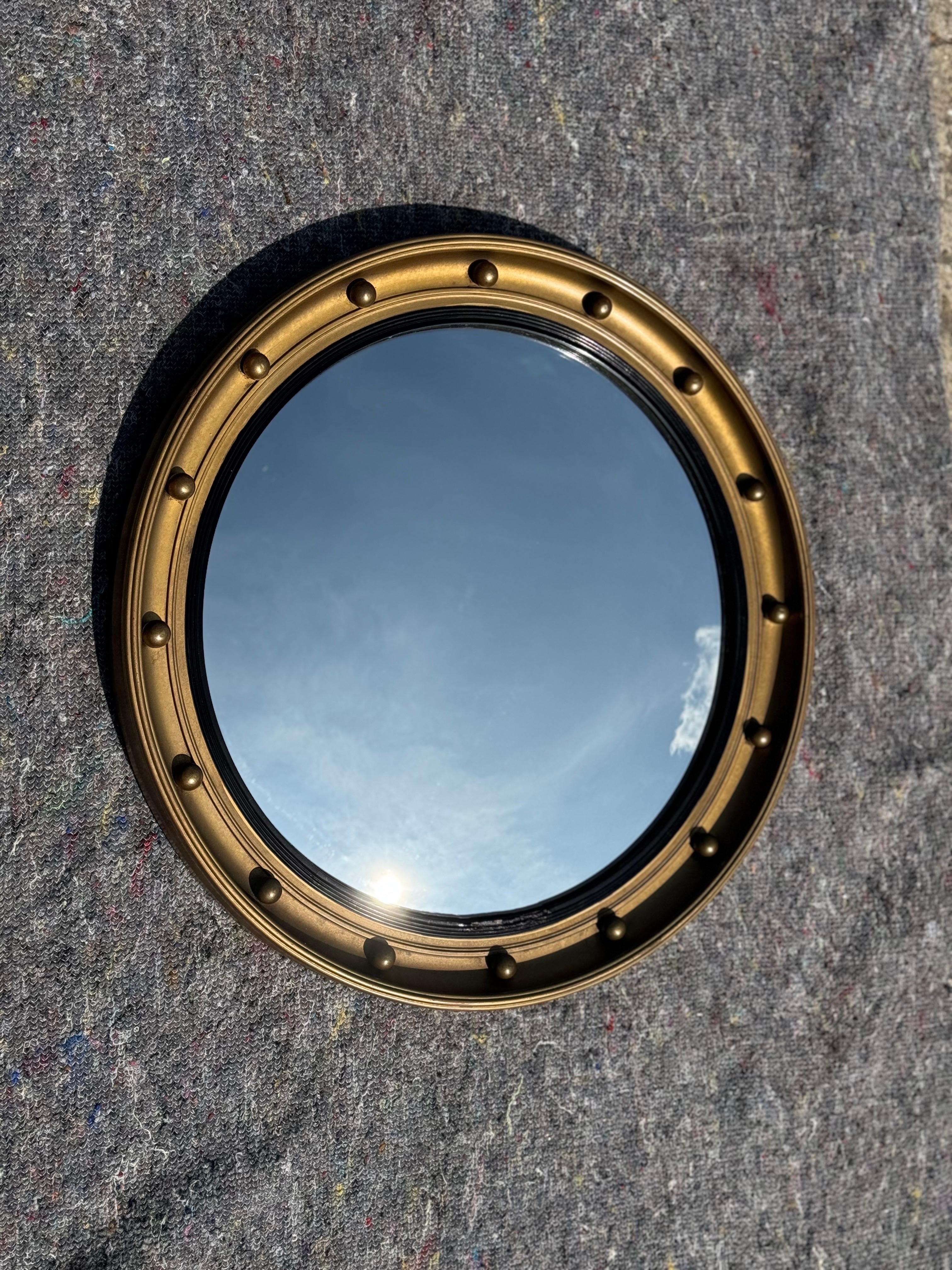 Hand-Crafted ANTIQUE 1920's CONVEX GOLD GILTWOOD BEVELLED MIRROR For Sale