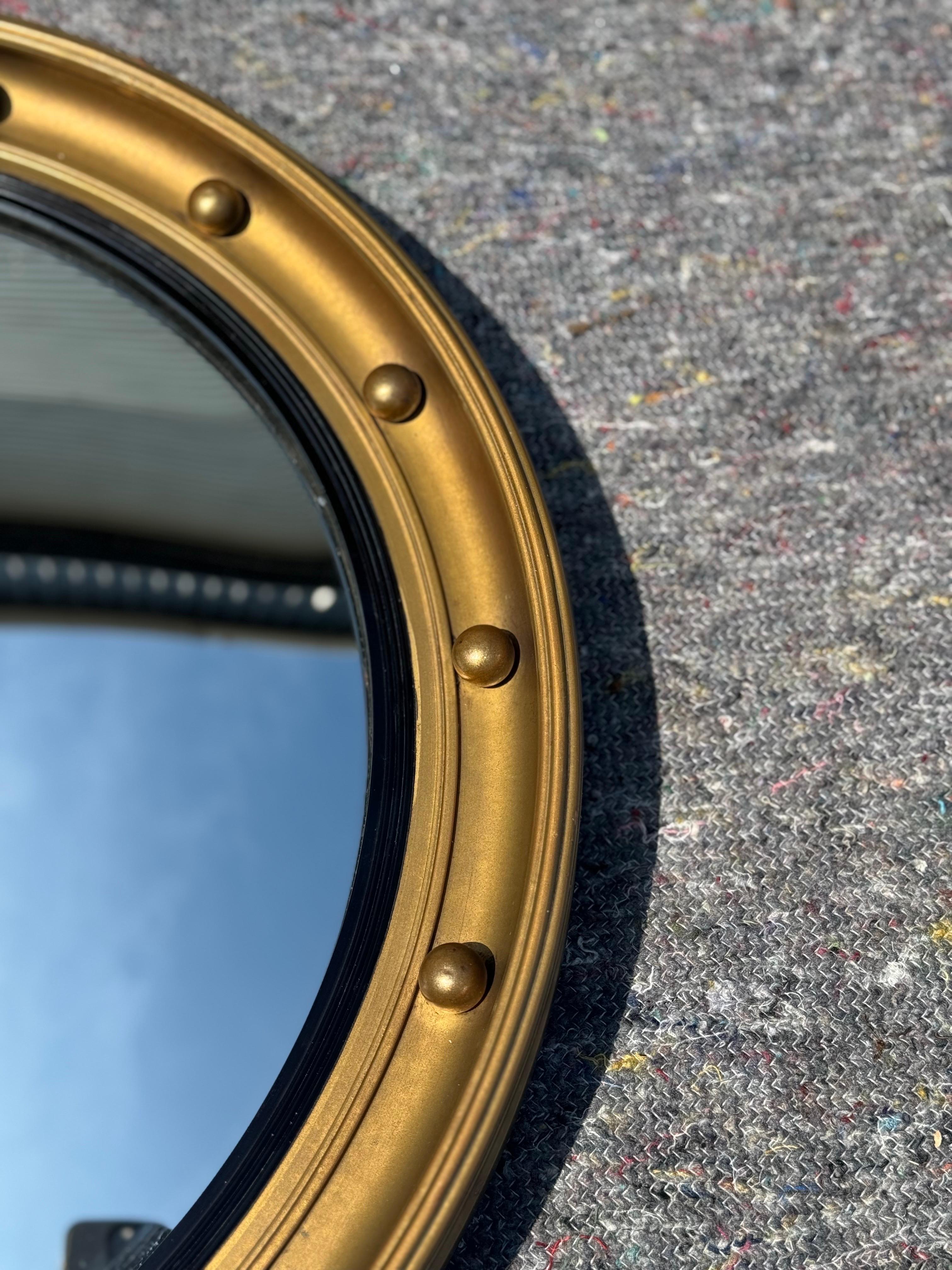ANTIQUE 1920's CONVEX GOLD GILTWOOD BEVELLED MIRROR In Good Condition For Sale In Pulborough, GB
