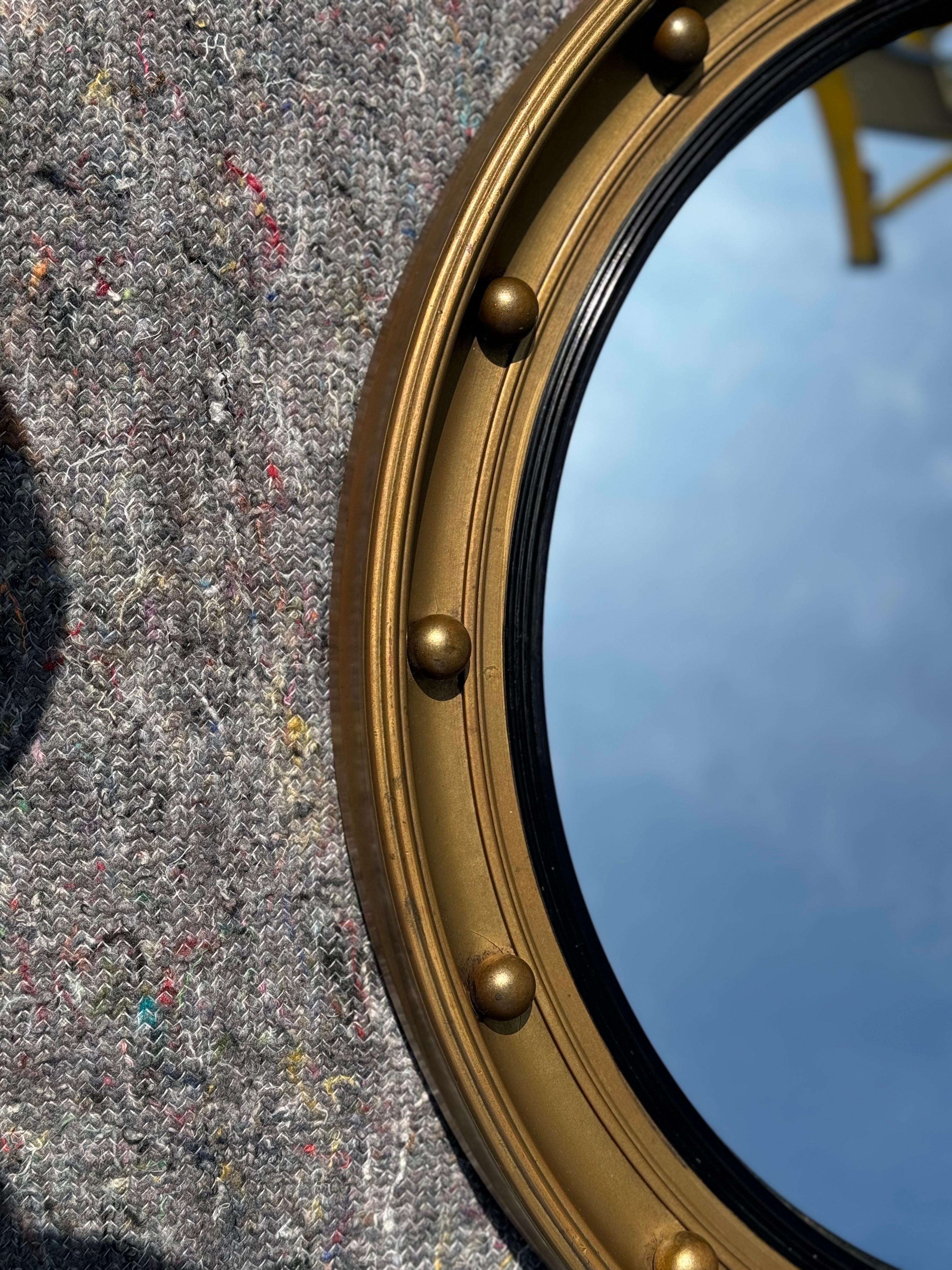 20th Century ANTIQUE 1920's CONVEX GOLD GILTWOOD BEVELLED MIRROR For Sale