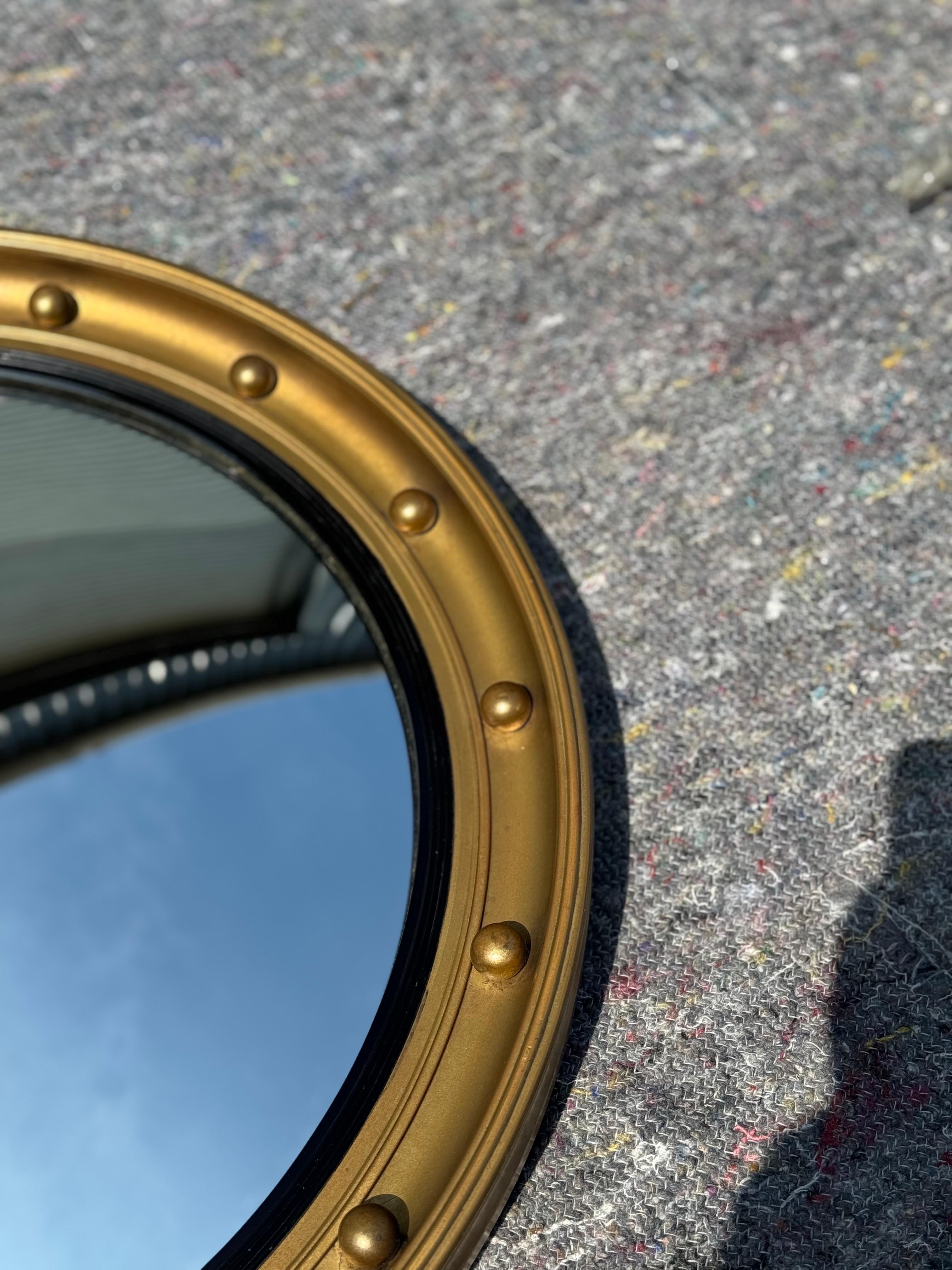 ANTIQUE 1920's CONVEX GOLD GILTWOOD BEVELLED MIRROR For Sale 1