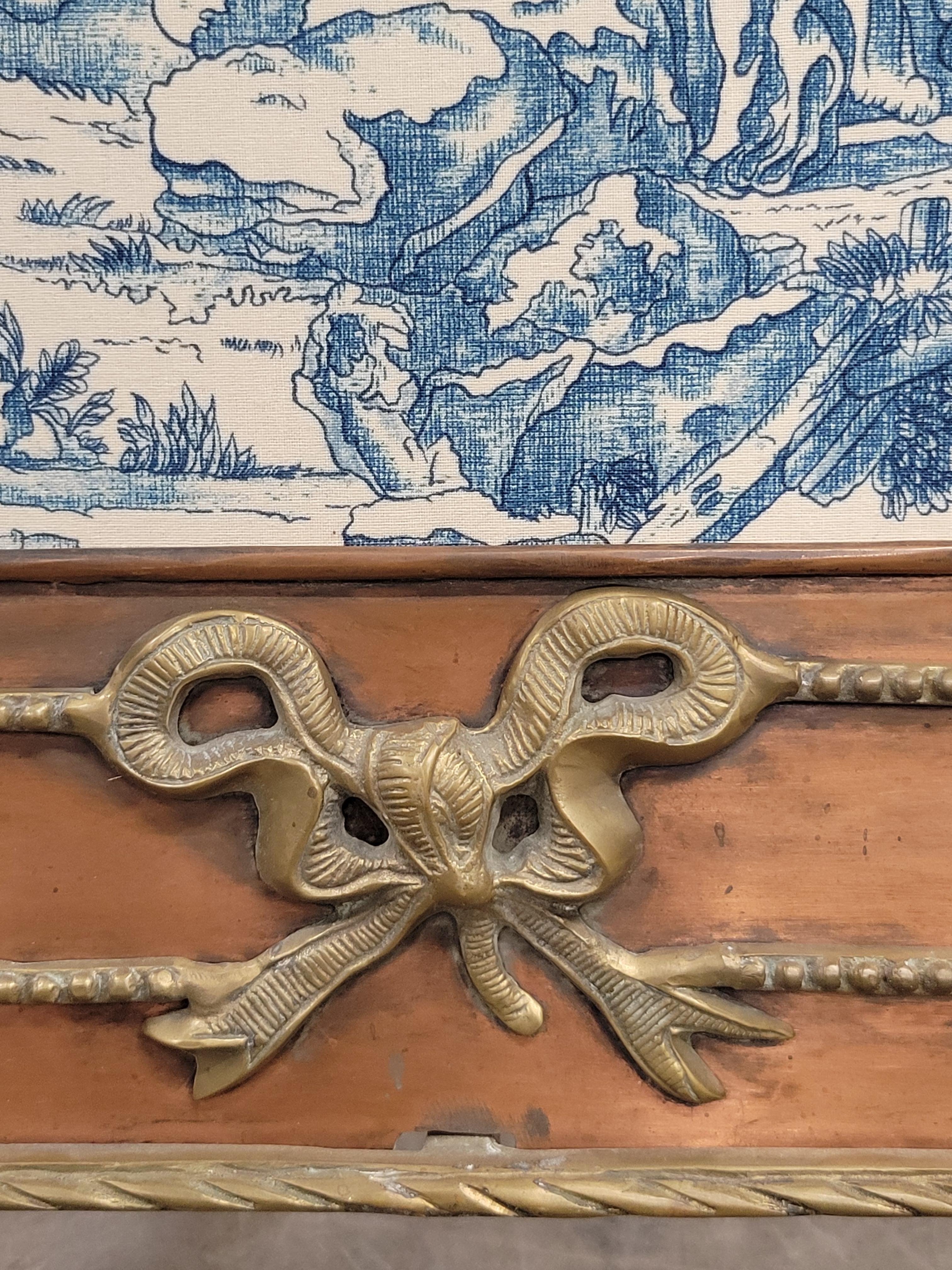 Antique 1920s Copper and Brass Firescreen With Schumacher Asian Toile In Good Condition In Centennial, CO