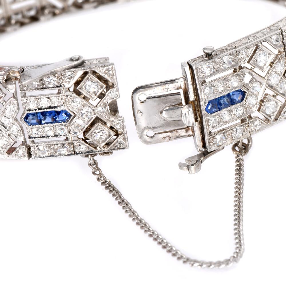 Antike 1920er Jahre Deco Diamant Saphir Platin Geometrische Link-Armband Damen
