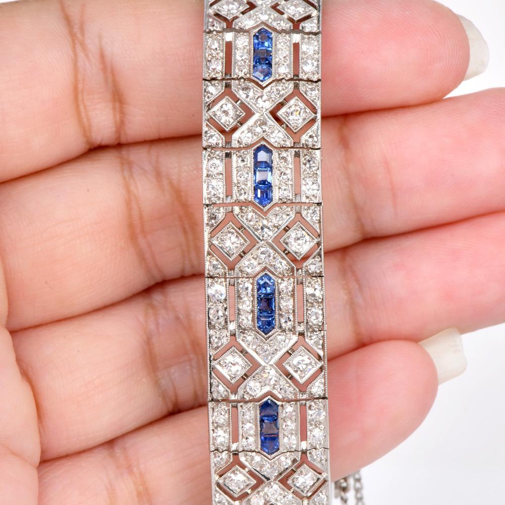 Antike 1920er Jahre Deco Diamant Saphir Platin Geometrische Link-Armband 1