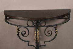 Antique 1920s Demilune Iron and Walnut Wall Console