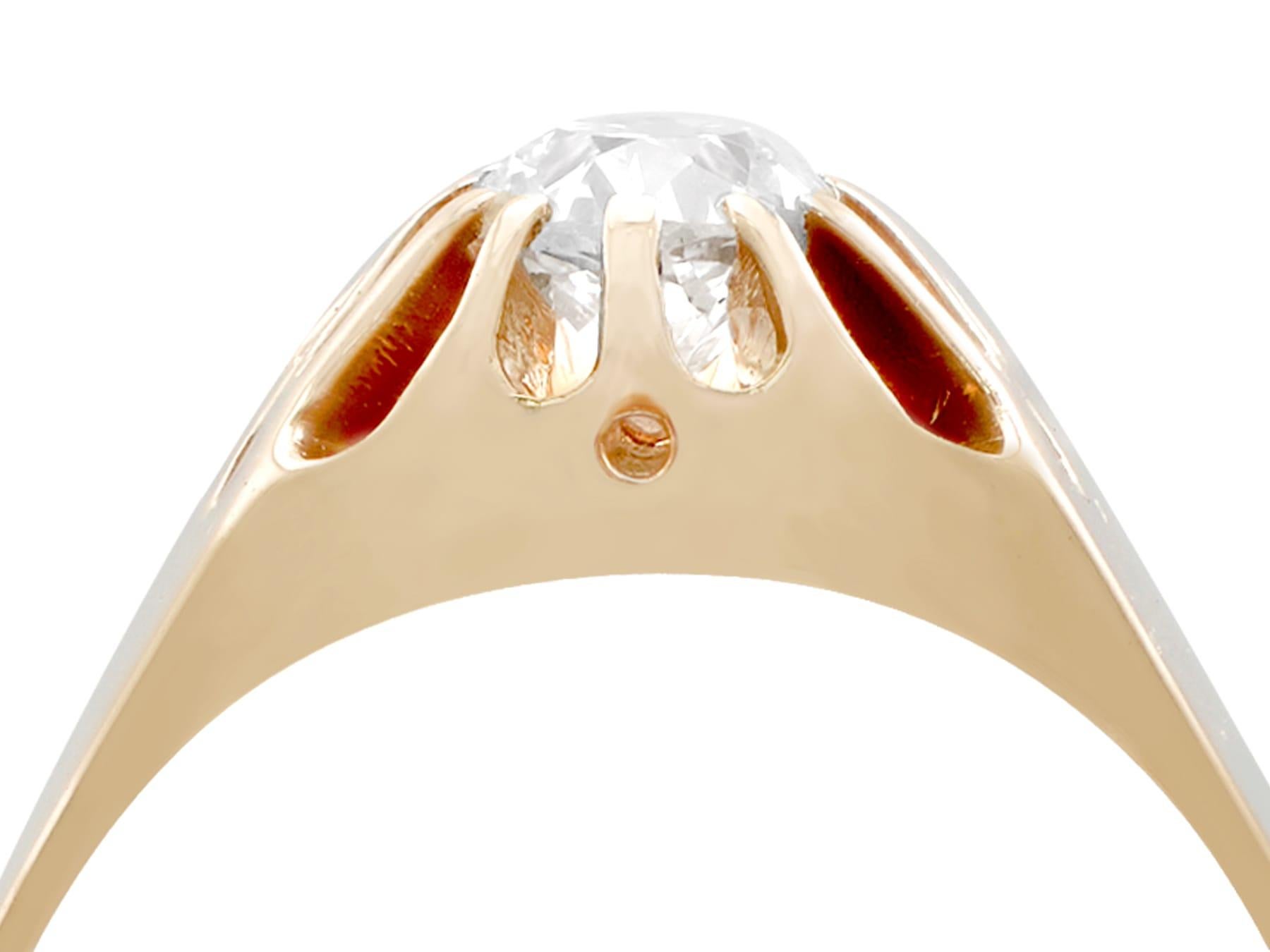 A stunning antique unisex 0.58 carat diamond and 14 karat rose gold solitaire style engagement ring; part of our diverse antique estate jewelry collections.

This fine and impressive unisex antique diamond solitaire ring has been crafted in 14k rose