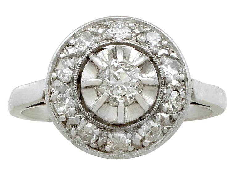 Antique 1920s Diamond and White Gold Cluster Ring For Sale at 1stdibs