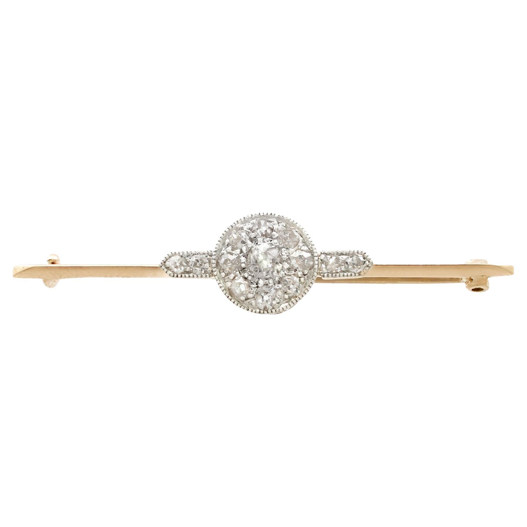 Antique 1920s Diamond and Yellow Gold Bar Brooch For Sale