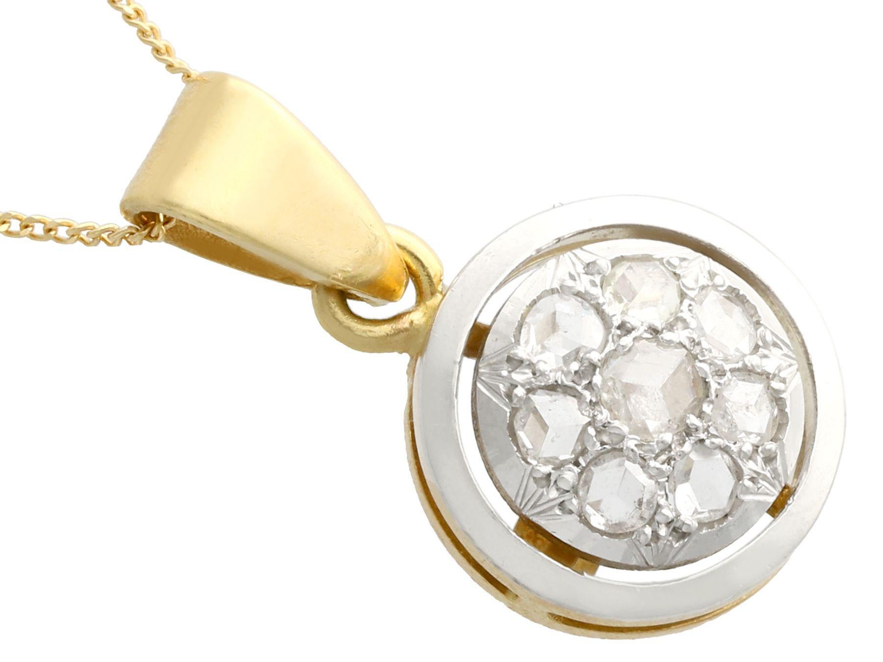 Round Cut Antique 1920s Diamond and Yellow Gold Pendant For Sale