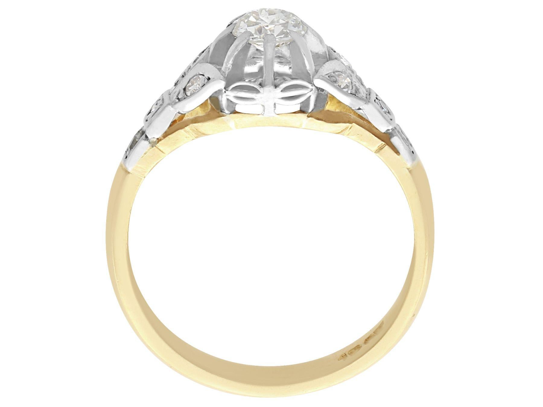 Round Cut 1920s Diamond and Yellow Gold Solitaire Engagement Ring For Sale