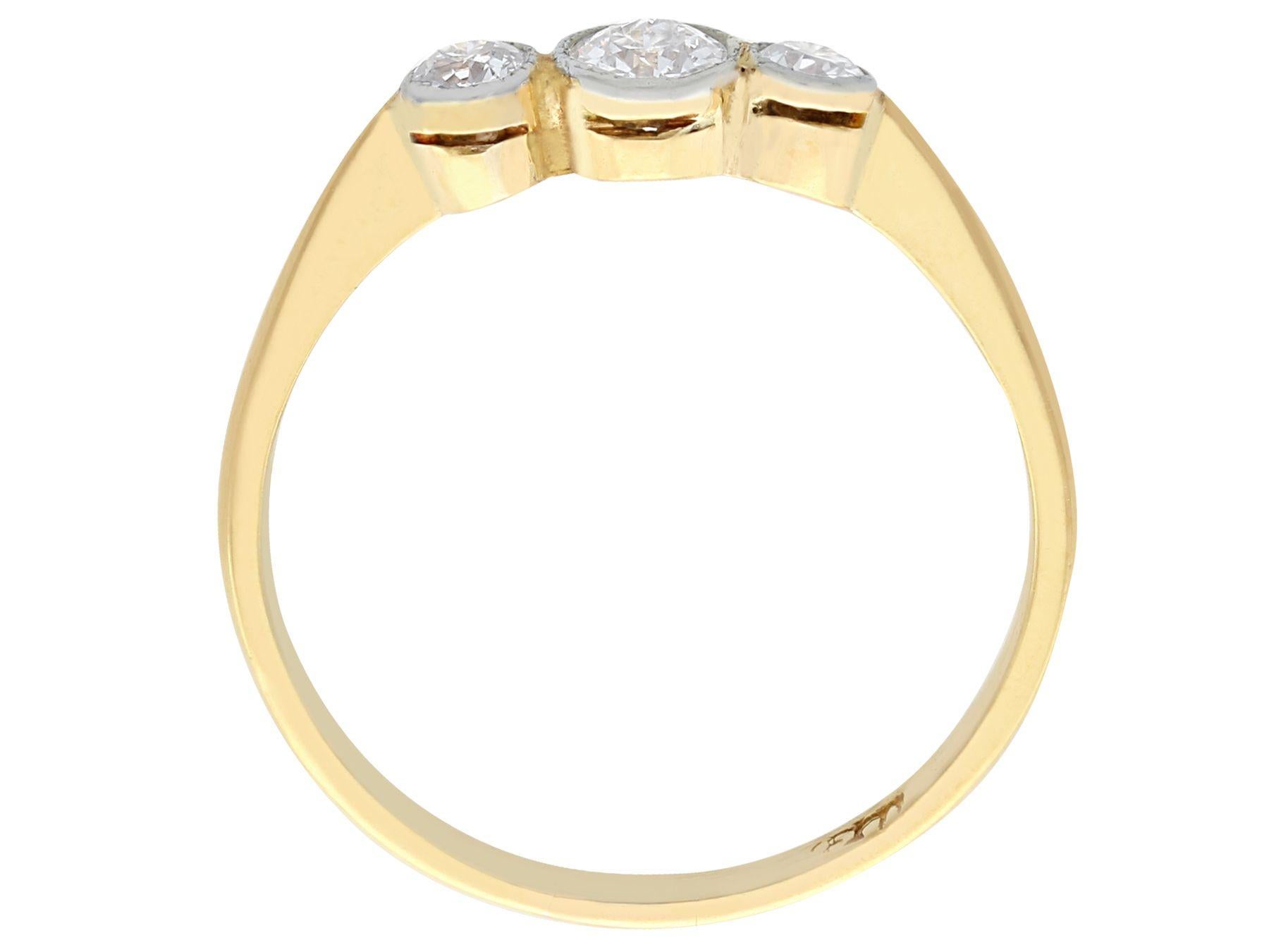 Round Cut 1920s Diamond and Yellow Gold Trilogy Ring For Sale