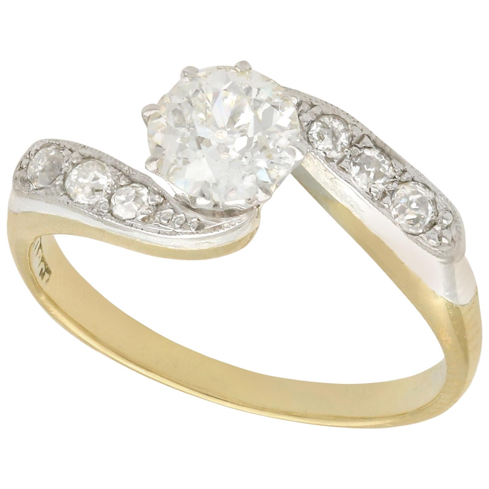 Antique 1920s Emerald and Diamond Yellow Gold Twist Ring at 1stDibs