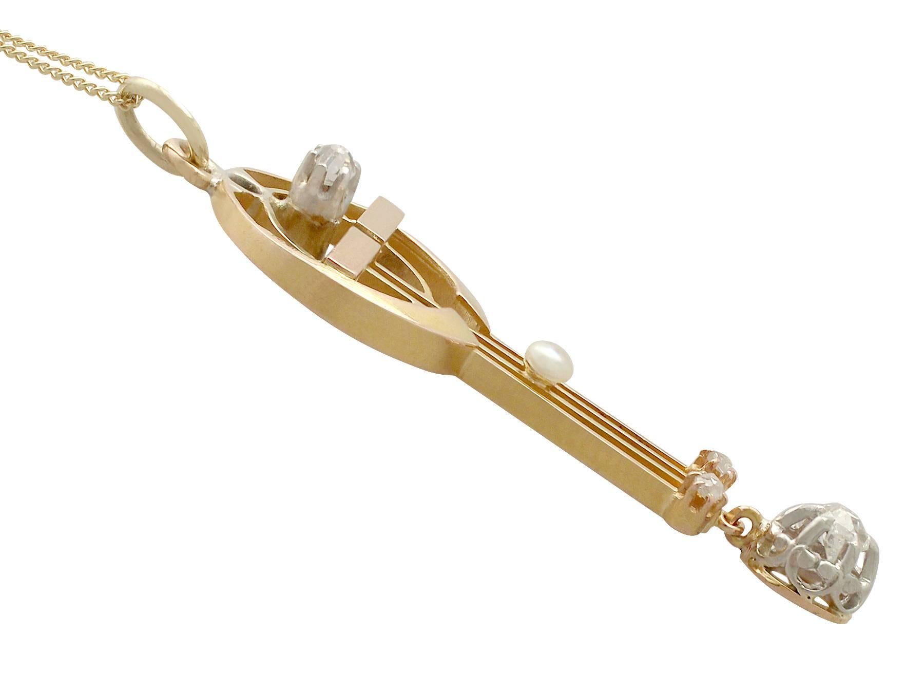 Art Nouveau 1920s Diamond Pearl Ruby and Yellow Gold Pendant In Excellent Condition For Sale In Jesmond, Newcastle Upon Tyne