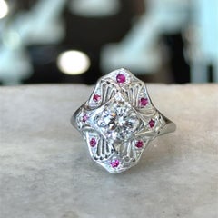 Antique 1920's Diamond & Ruby Platinum Ring