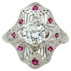 Antique 1920's Diamond & Ruby Platinum Ring