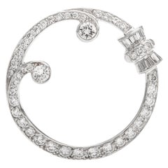 Antique 1920s Diamond Wreath Platinum Round Brooch