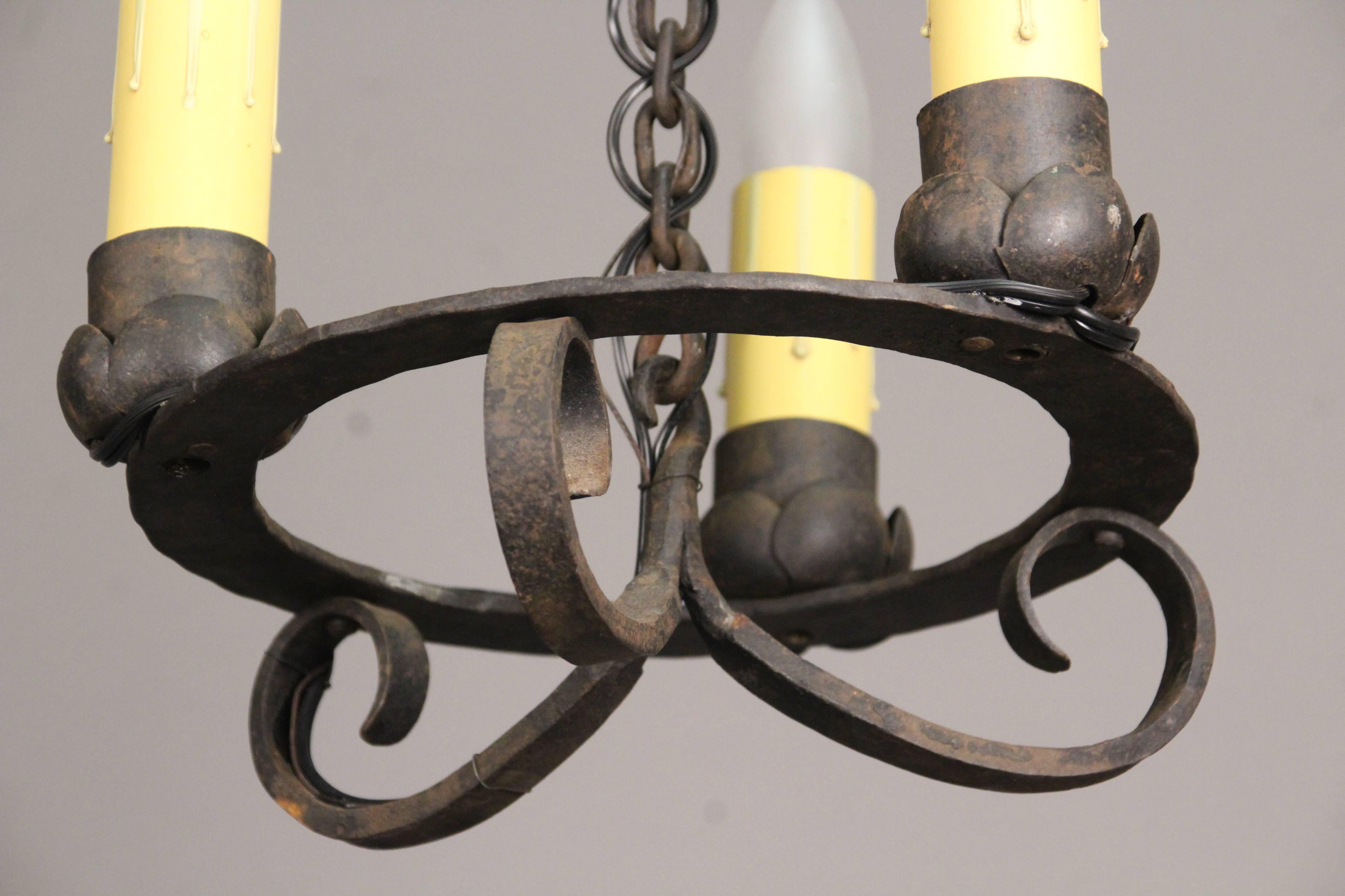Spanish Colonial Antique 1920s Elegant and Simple Spanish Revival Wrought Iron Chandelier