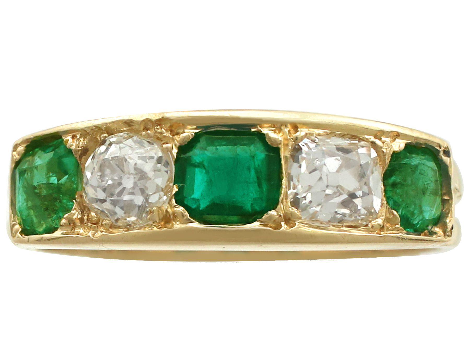 Square Cut Antique 1920s Emerald and Diamond Yellow Gold Ring