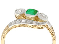 Antique 1920s Emerald and Diamond Yellow Gold Twist Ring