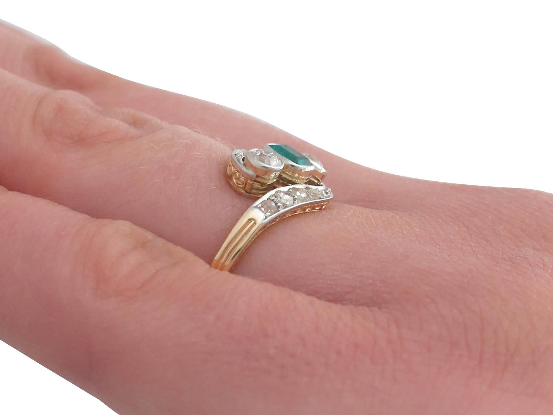 Antique 1920s Emerald and Diamond Yellow Gold Twist Ring at 1stDibs