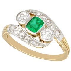 Antique 1920s Emerald and Diamond Yellow Gold Twist Ring