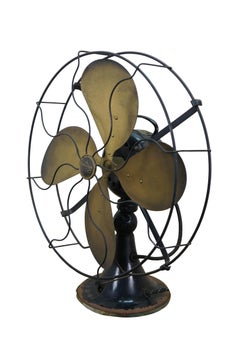 Antique 1920s Emerson Type 29648 Three Speed Brass Blade Desk Fan Works 16"