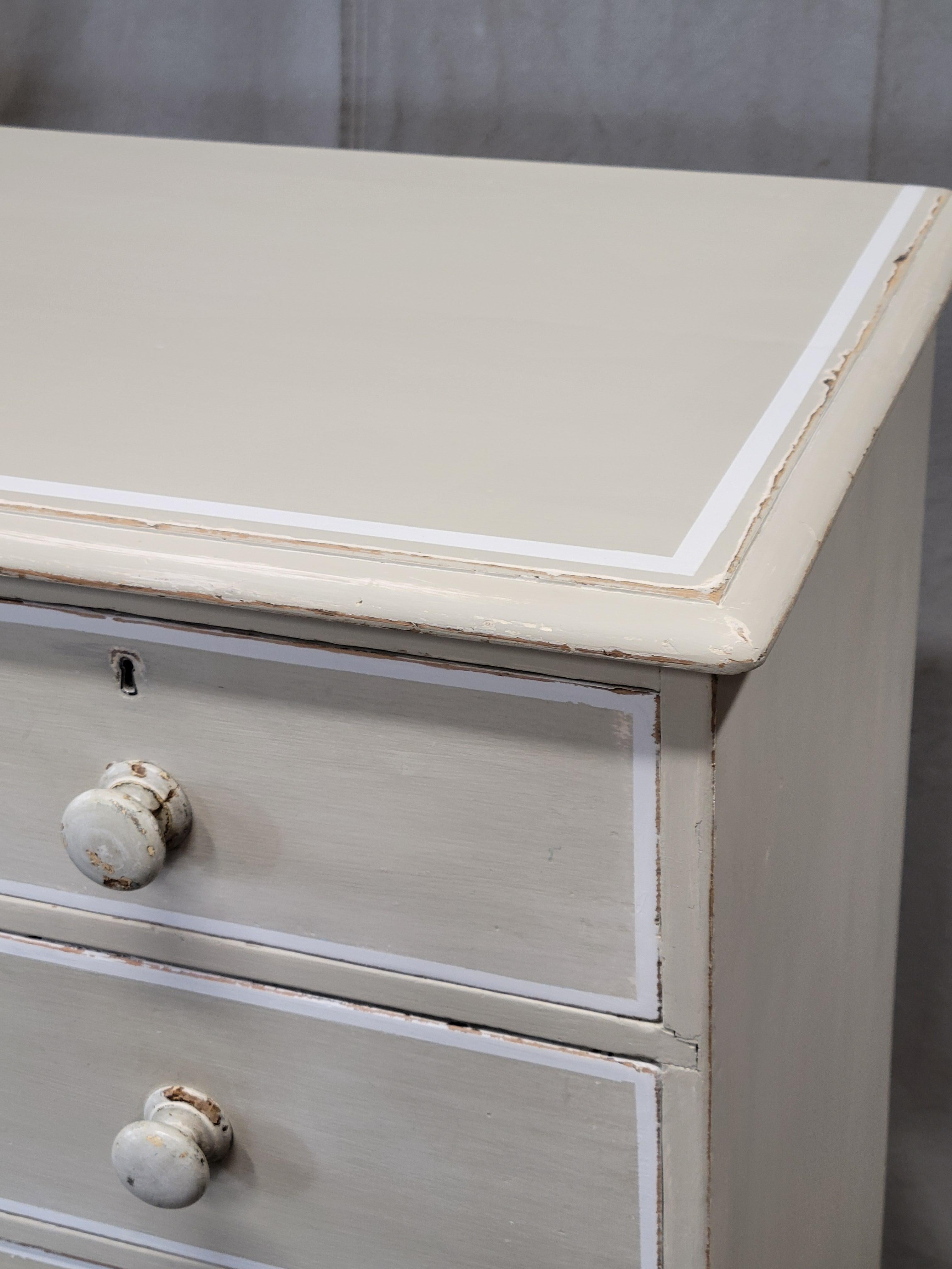 Edwardian Antique 1920s English Dresser Chest of Drawers with Old Cream and White Paint For Sale
