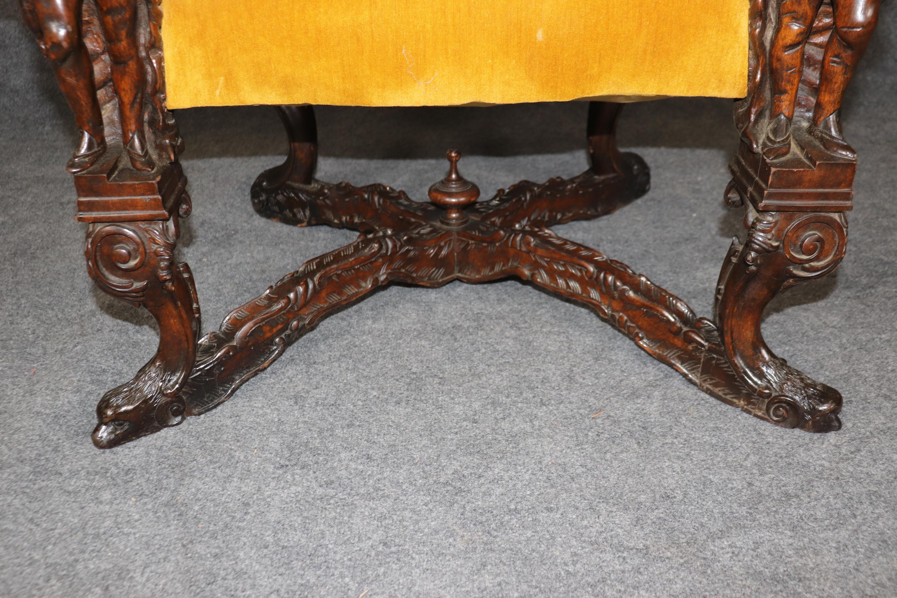 Antique 1920s era Figural Carved Mahogany Throne Chair Manner Andrea Brustolon 5