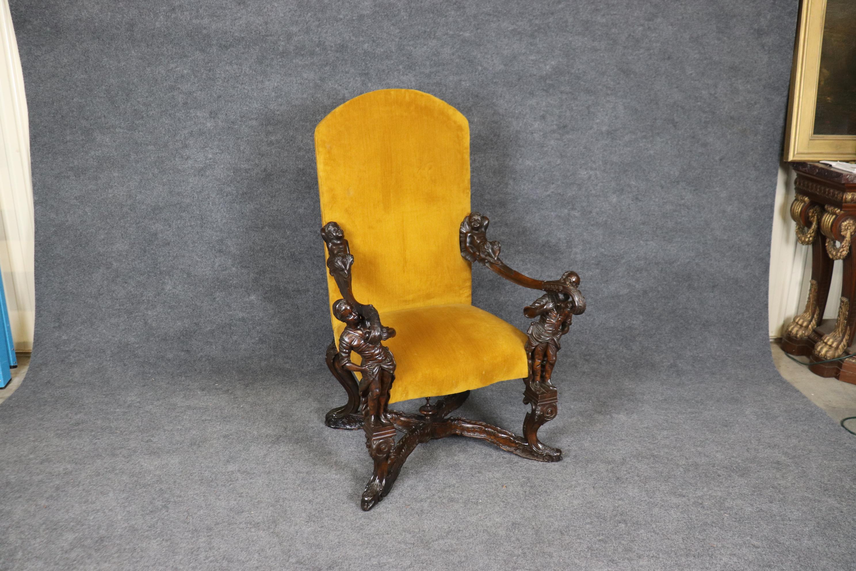 Antique 1920s era Figural Carved Mahogany Throne Chair Manner Andrea Brustolon In Good Condition In Swedesboro, NJ