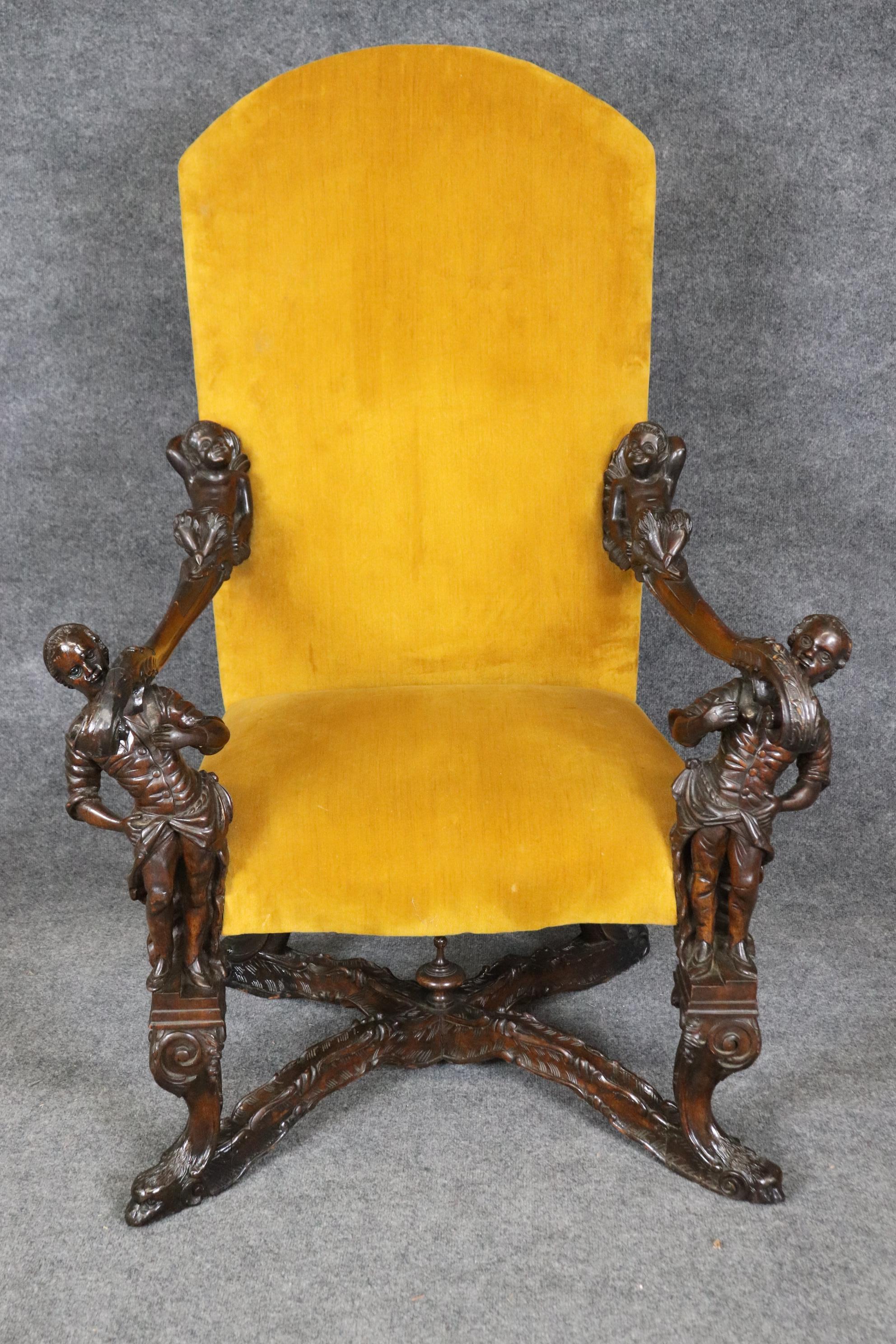 Early 20th Century Antique 1920s era Figural Carved Mahogany Throne Chair Manner Andrea Brustolon
