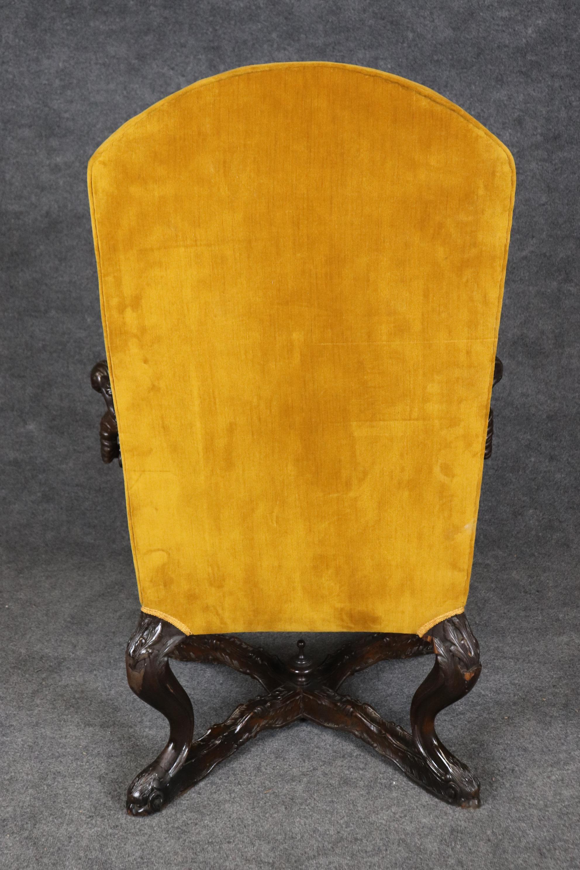 Antique 1920s era Figural Carved Mahogany Throne Chair Manner Andrea Brustolon 1