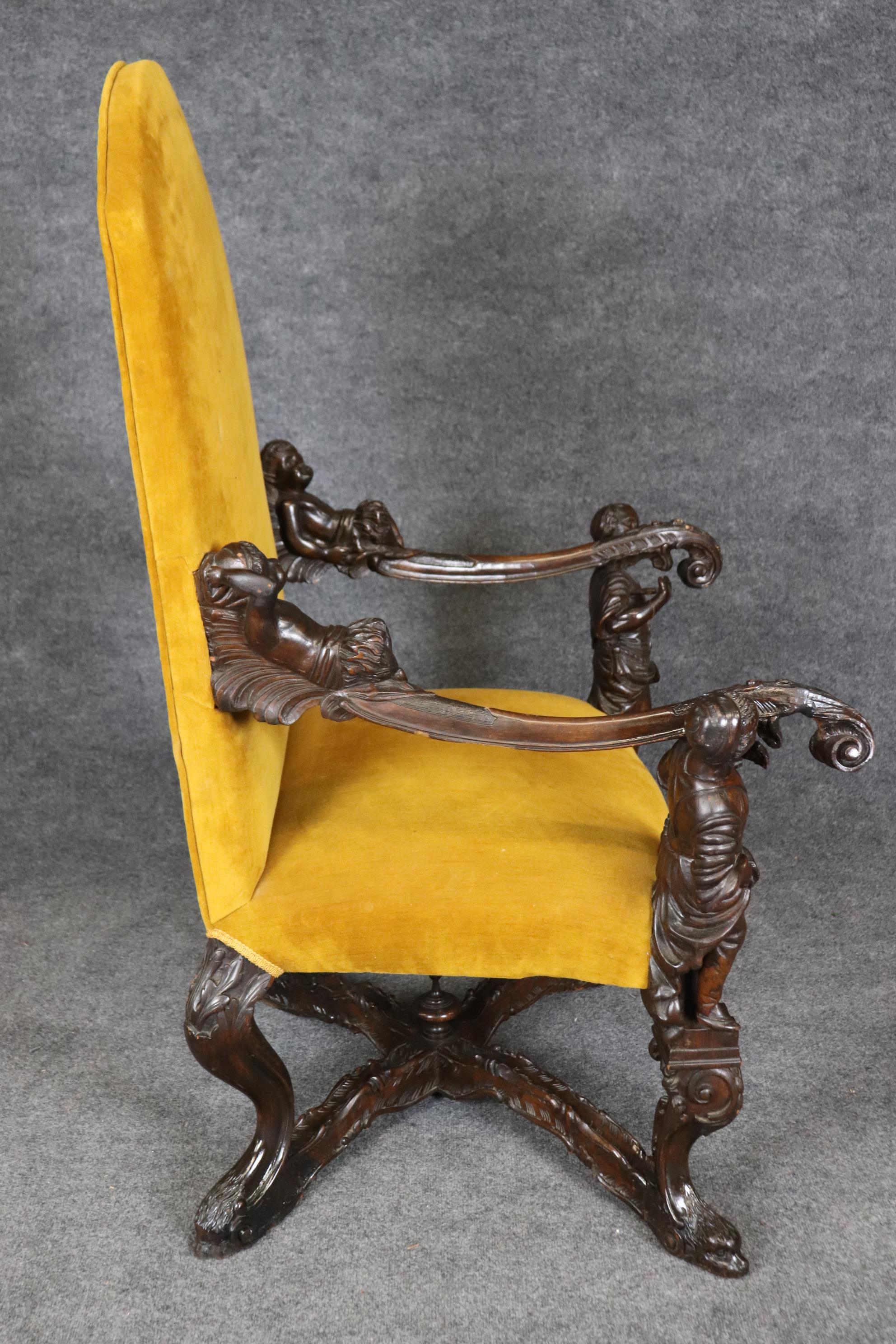 Antique 1920s era Figural Carved Mahogany Throne Chair Manner Andrea Brustolon 2