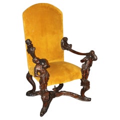 Antiguo 1920s era Figural Tallado Caoba Trono Silla Manner Andrea Brustolon