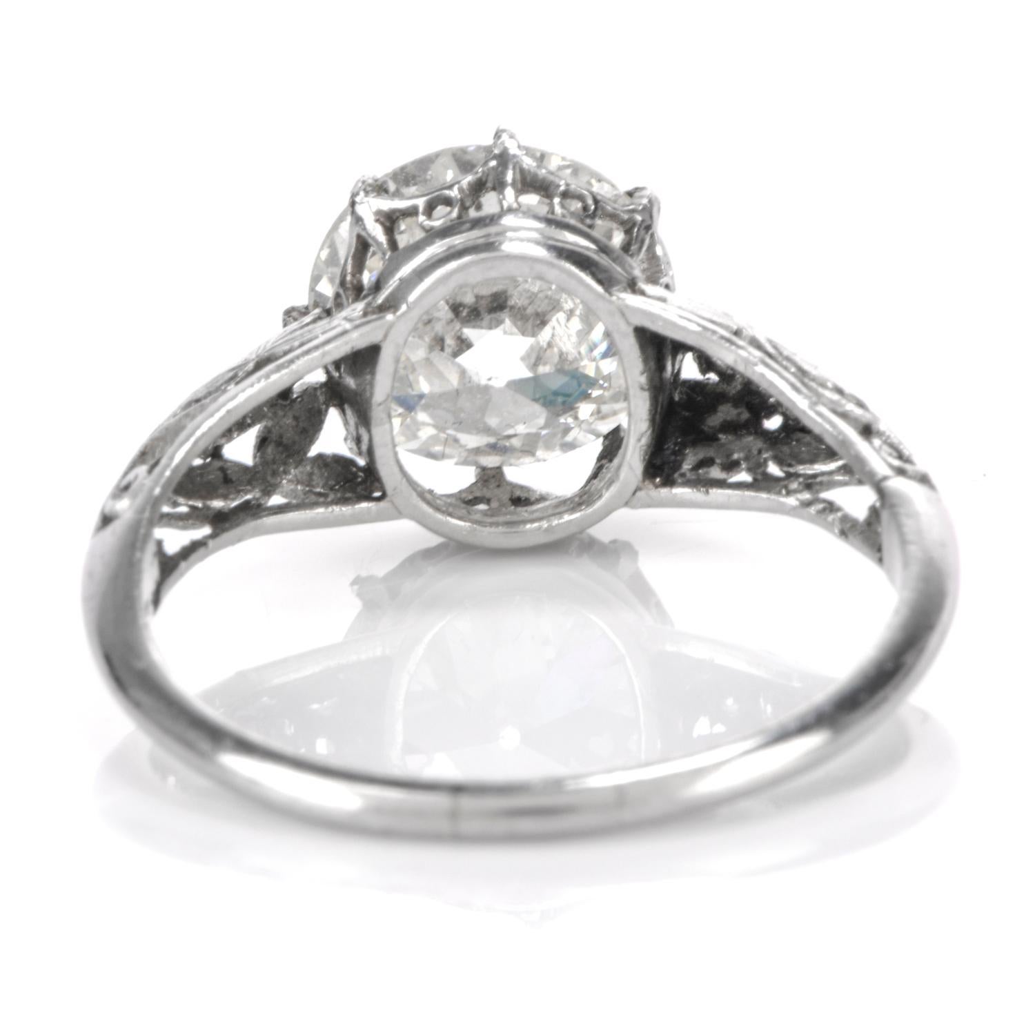 Old European Cut Antique 1920s European Cut Diamond Filigree Platinum Engagement Ring