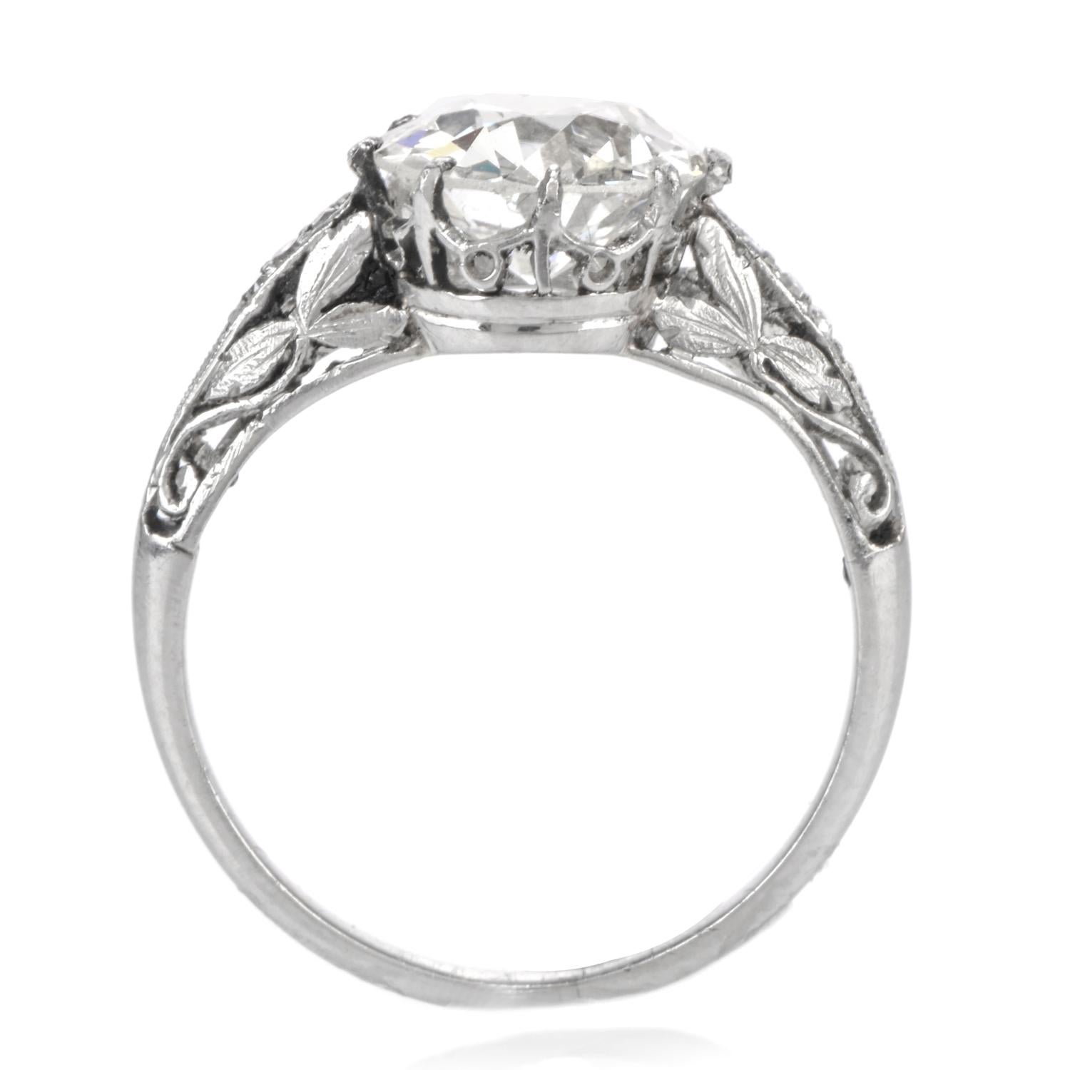 Antique 1920s European Cut Diamond Filigree Platinum Engagement Ring 1