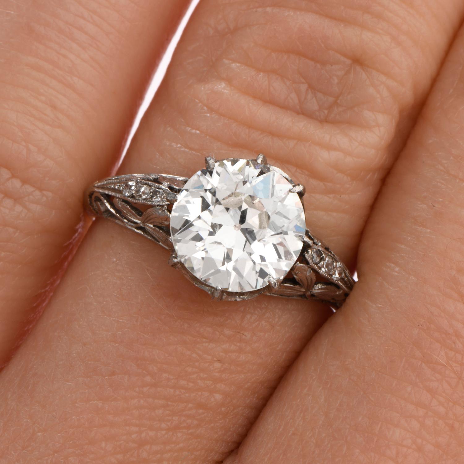 Antique 1920s European Cut Diamond Filigree Platinum Engagement Ring 2