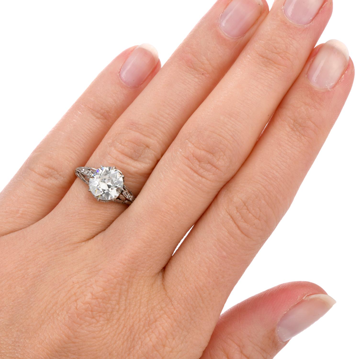 Antique 1920s European Cut Diamond Filigree Platinum Engagement Ring 3