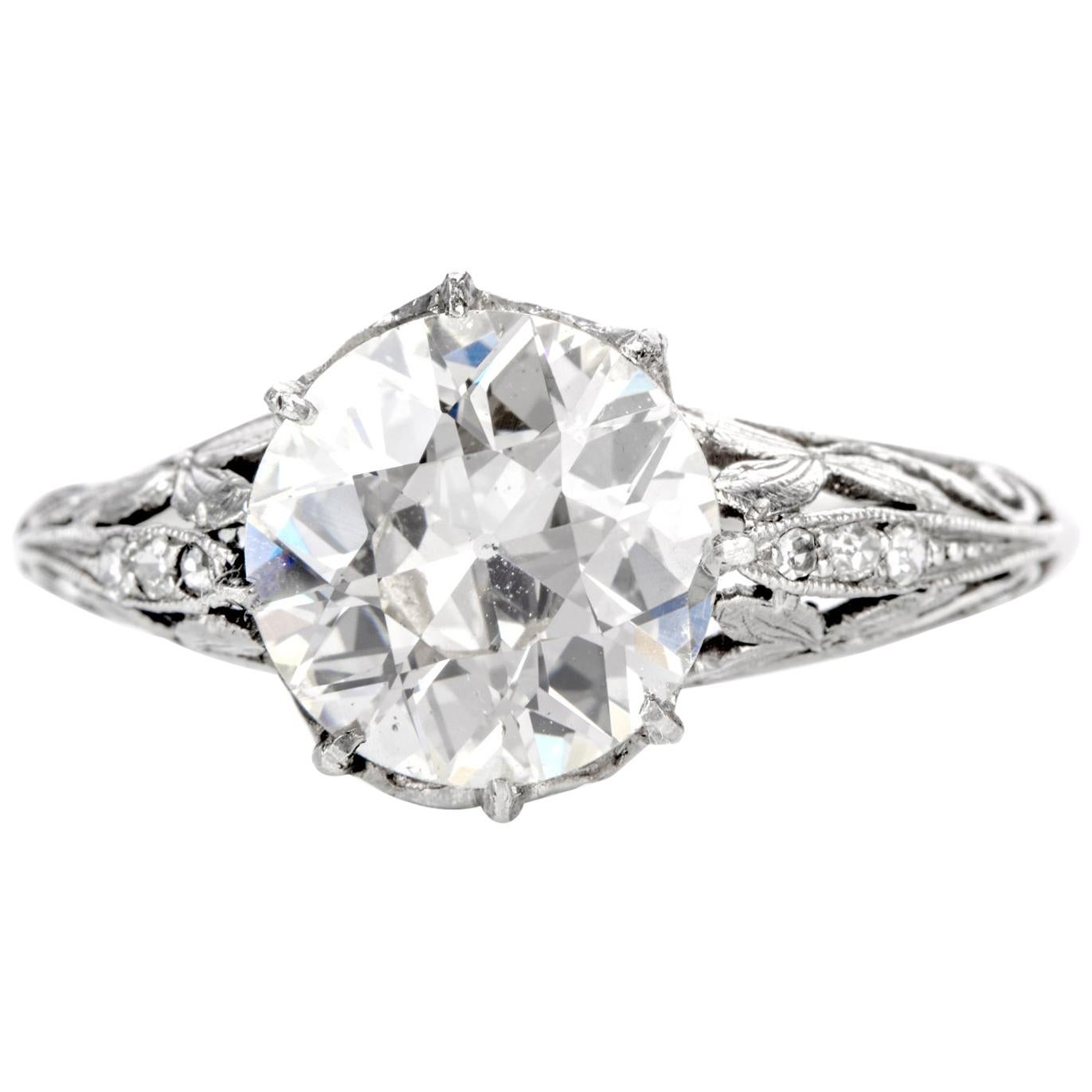 Antique 1920s European Cut Diamond Filigree Platinum Engagement Ring