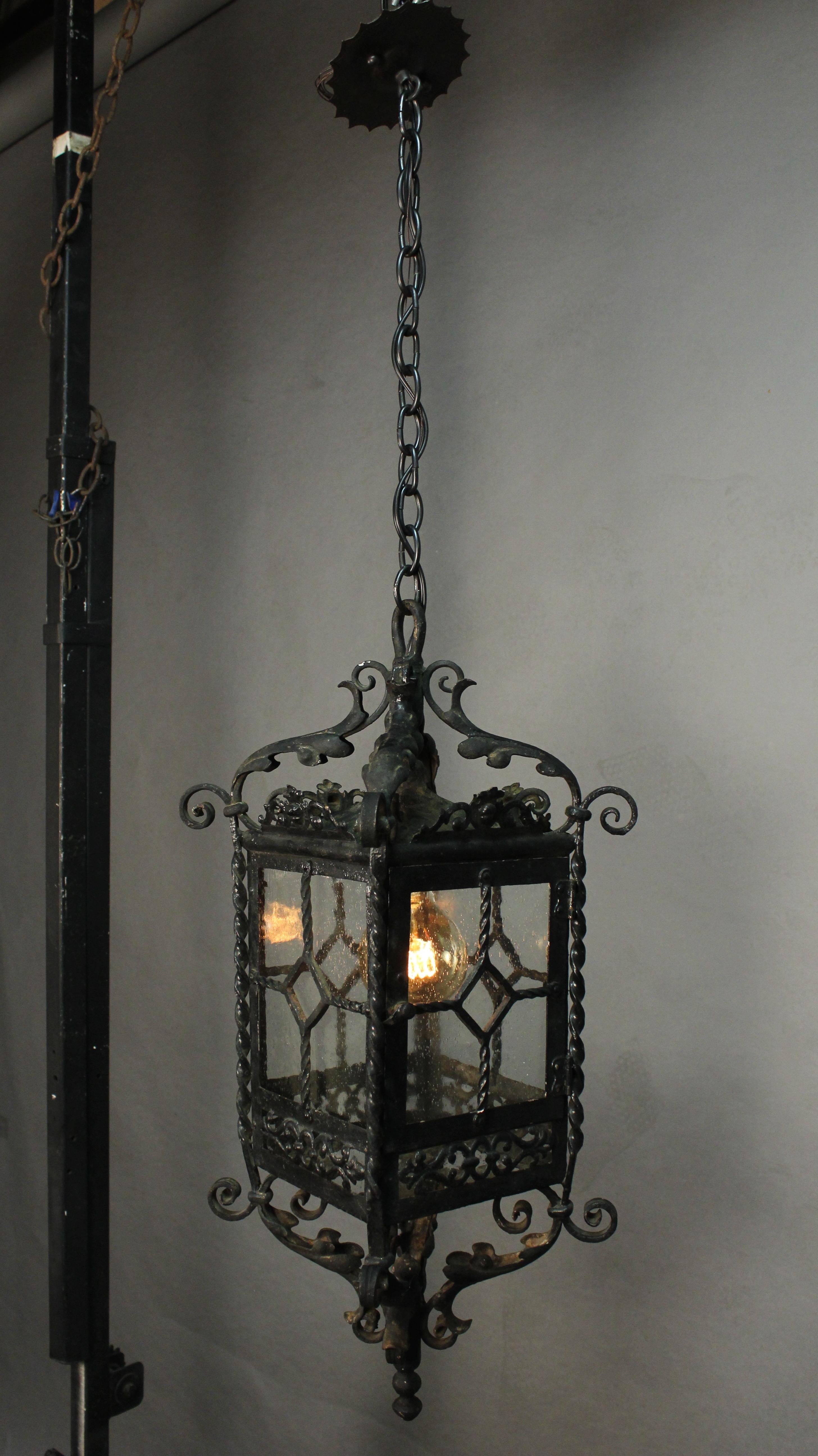 Antique 1920s Exterior Spanish Revival English Tudor Iron Lantern 1